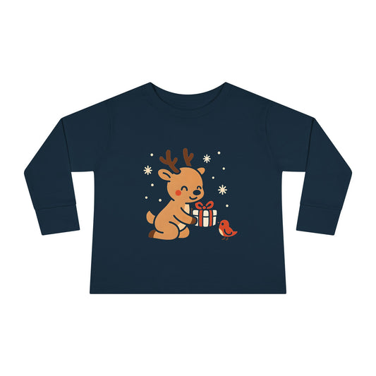 Present under Falling Snowflakes - Toddler Soft Long Sleeve T-Shirt