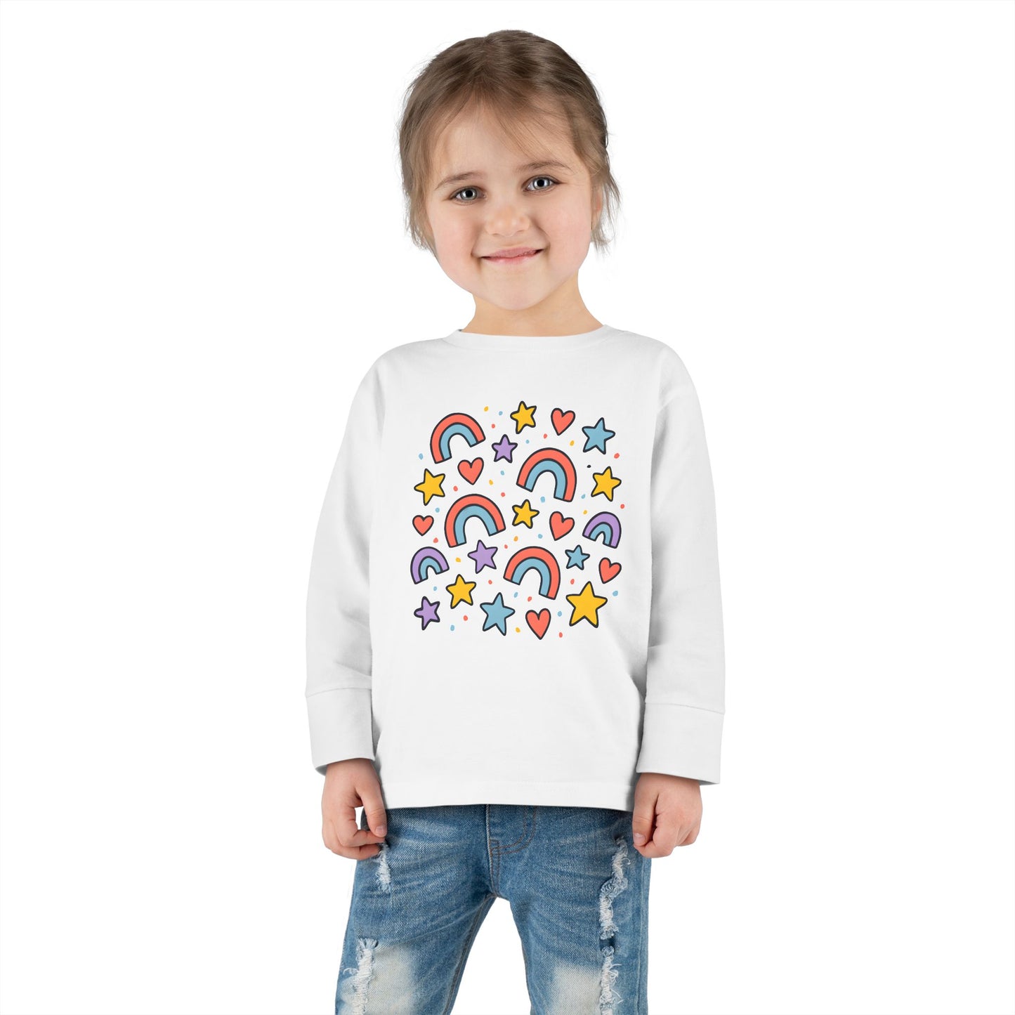 Cute Rainbow, Stars & Hearts - Toddler Soft Long Sleeve T-Shirt