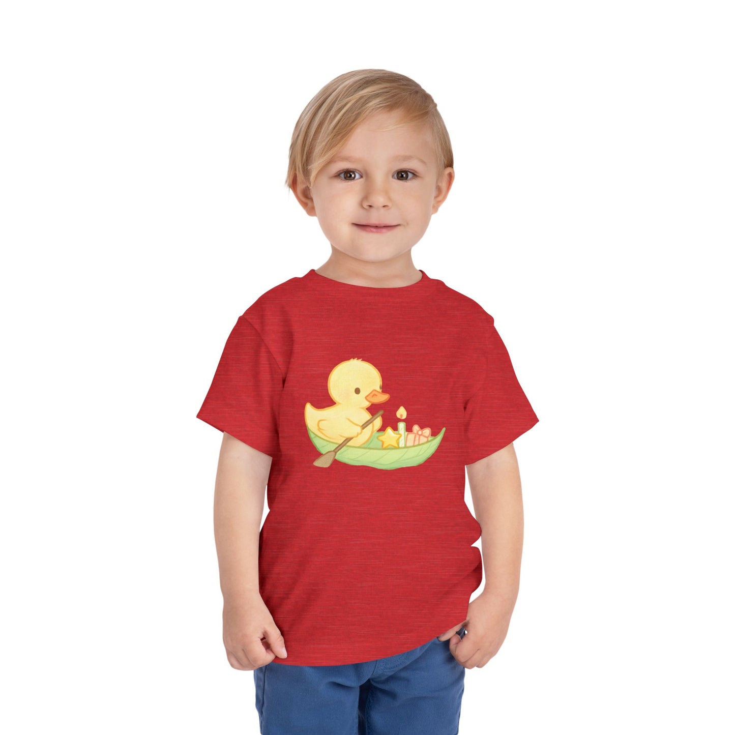 Cute Yellow Duck in Leaf – Toddler Soft Cotton T-Shirt