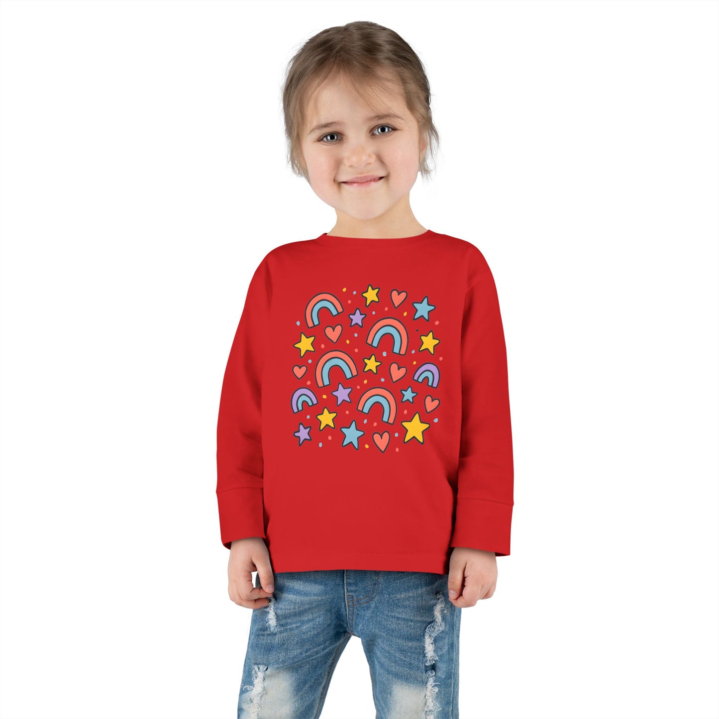 Toddler Cute Rainbow, Stars & Hearts Long Sleeve Tee