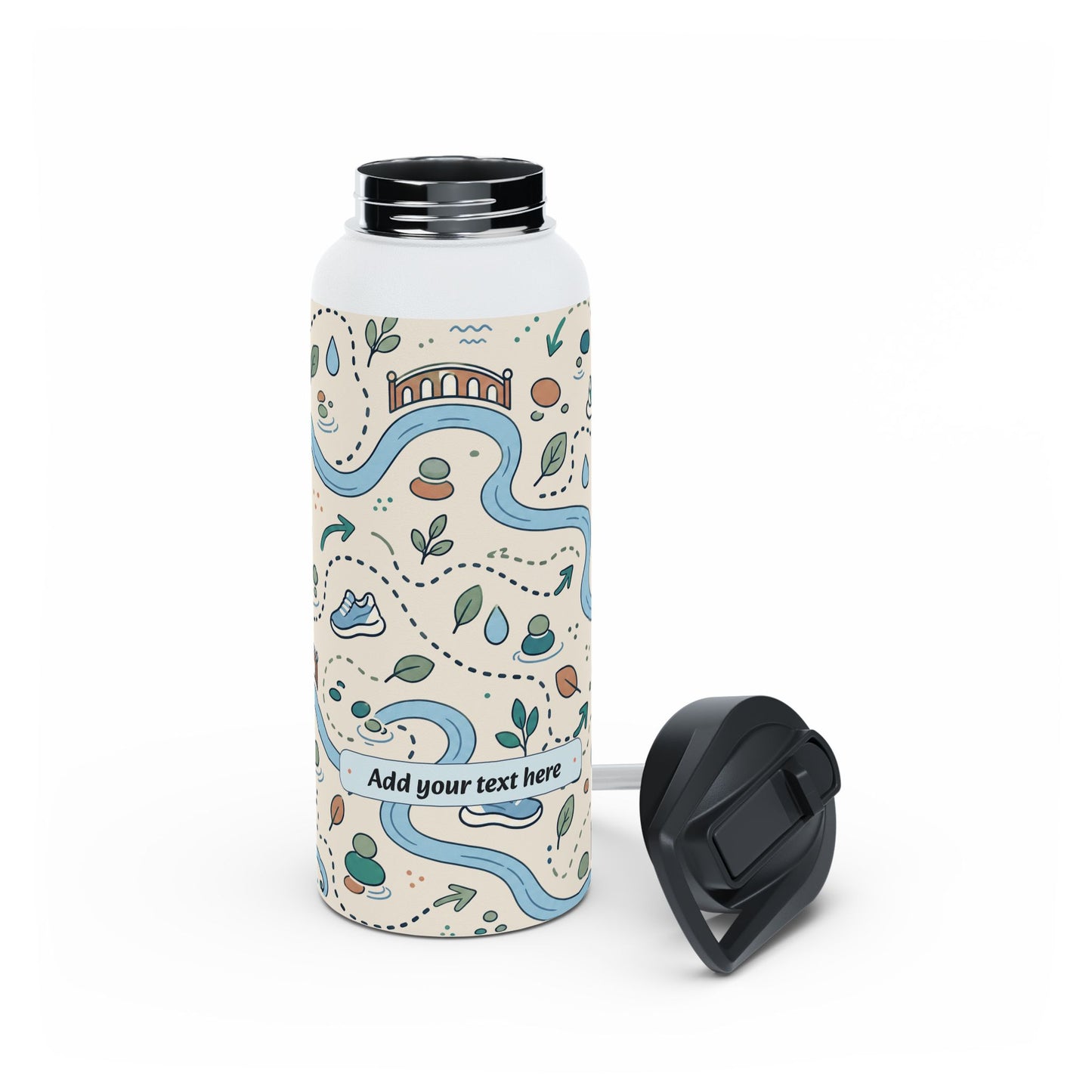 River Trail Stainless Steel Water Bottle — Customizable Scenic Hiking Design