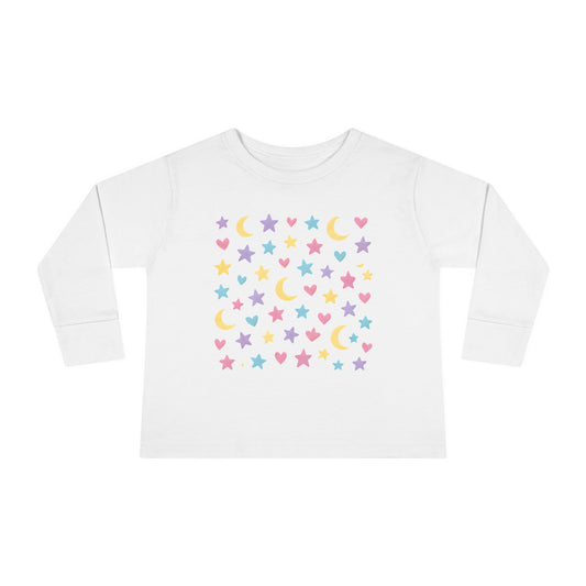 Pastel Stars, Moons & Hearts - Toddler Soft Long Sleeve T-Shirt