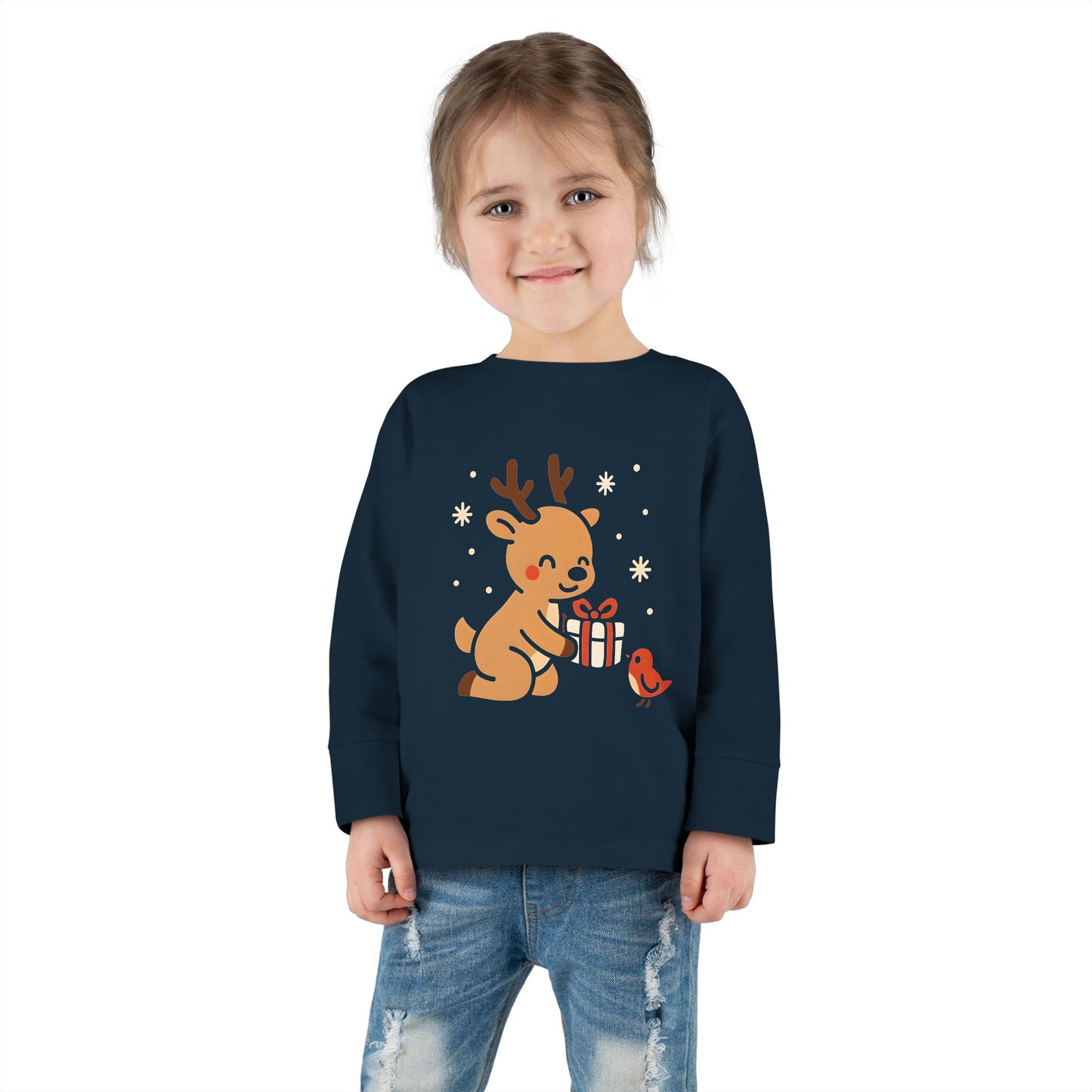 Present under Falling Snowflakes - Toddler Soft Long Sleeve T-Shirt