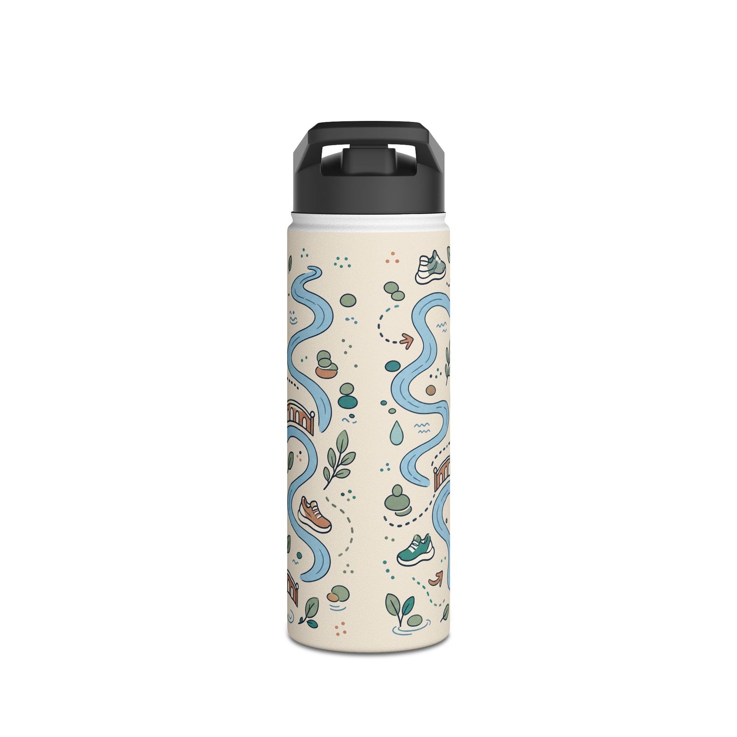 River Trail Stainless Steel Water Bottle — Customizable Scenic Hiking Design