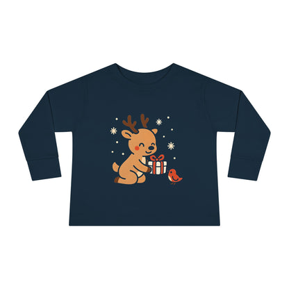 Present under Falling Snowflakes Toddler Long Sleeve Tee