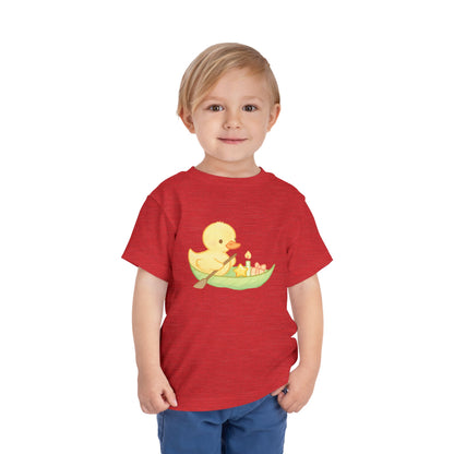 Cute Yellow Duck in Leaf – Toddler Soft Cotton T-Shirt