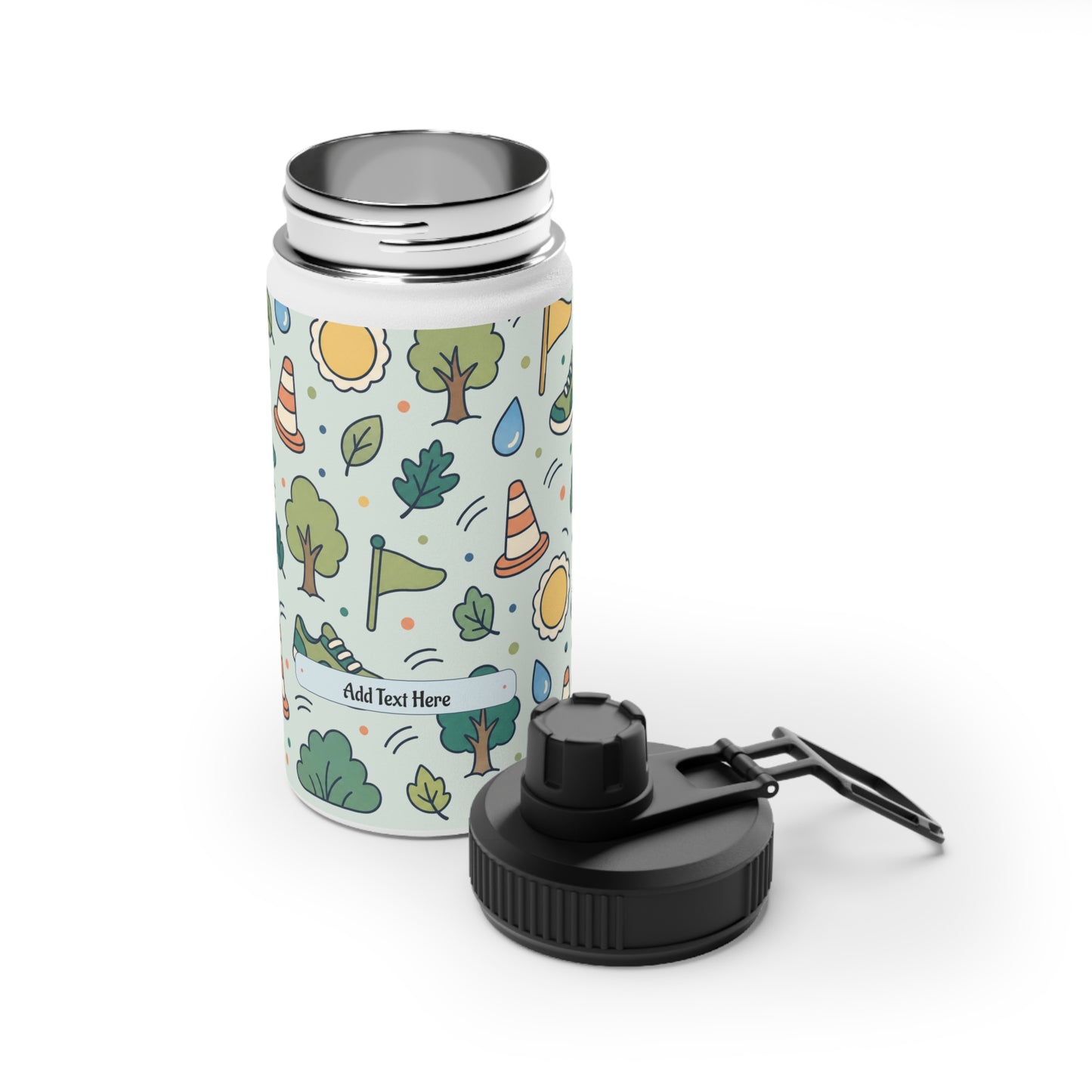 Outdoor Pattern Stainless Steel Water Bottle — Adventure Run & Trees Sports Lid