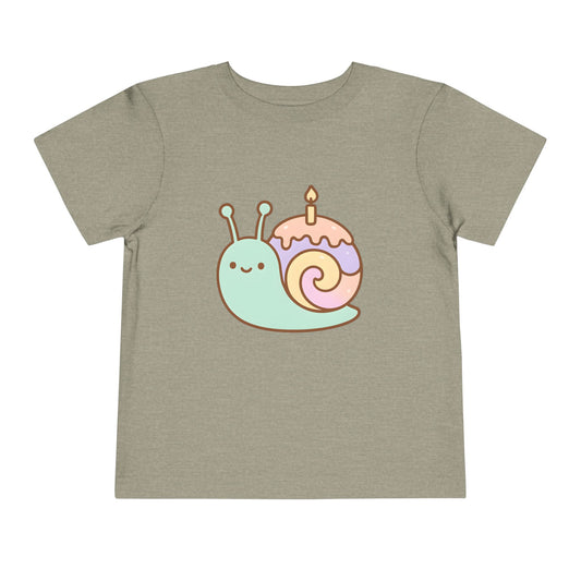 Cute Birthday Snail Graphic – Toddler Soft Cotton T-Shirt