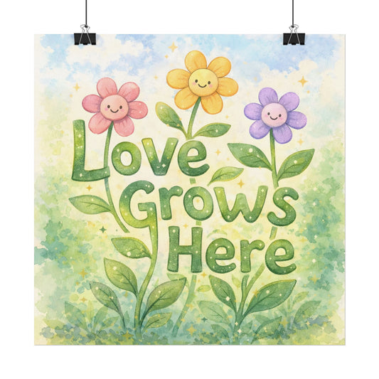 Love Grows Here - Textured Watercolor Matte Poster
