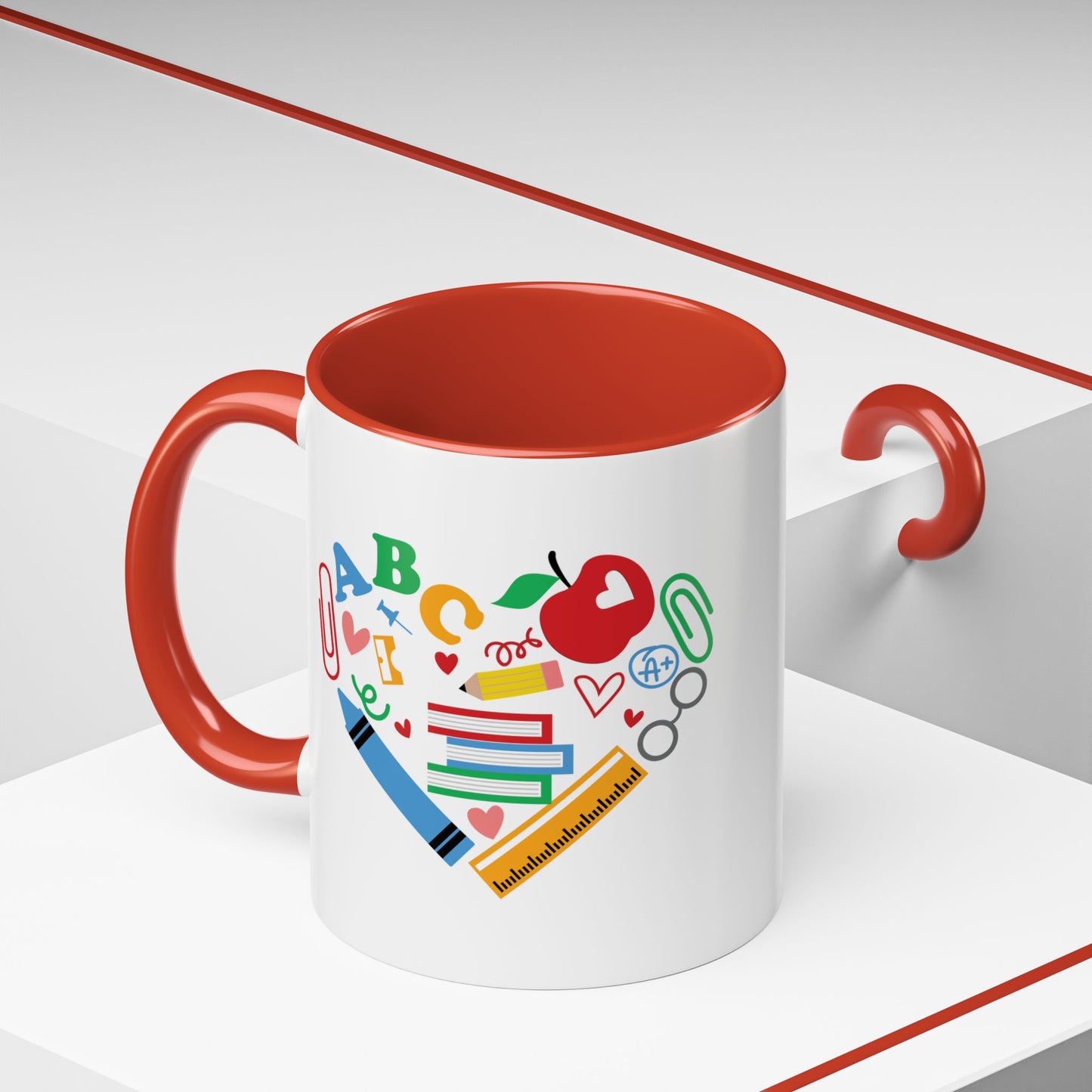 Back to School Teacher's Heart Coffee Mug - Colorful Classroom Design