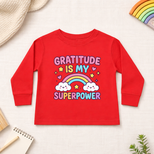 Gratitude Is My Superpower - Toddler Soft Long Sleeve T-Shirt