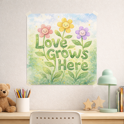 Love Grows Here - Textured Watercolor Matte Poster