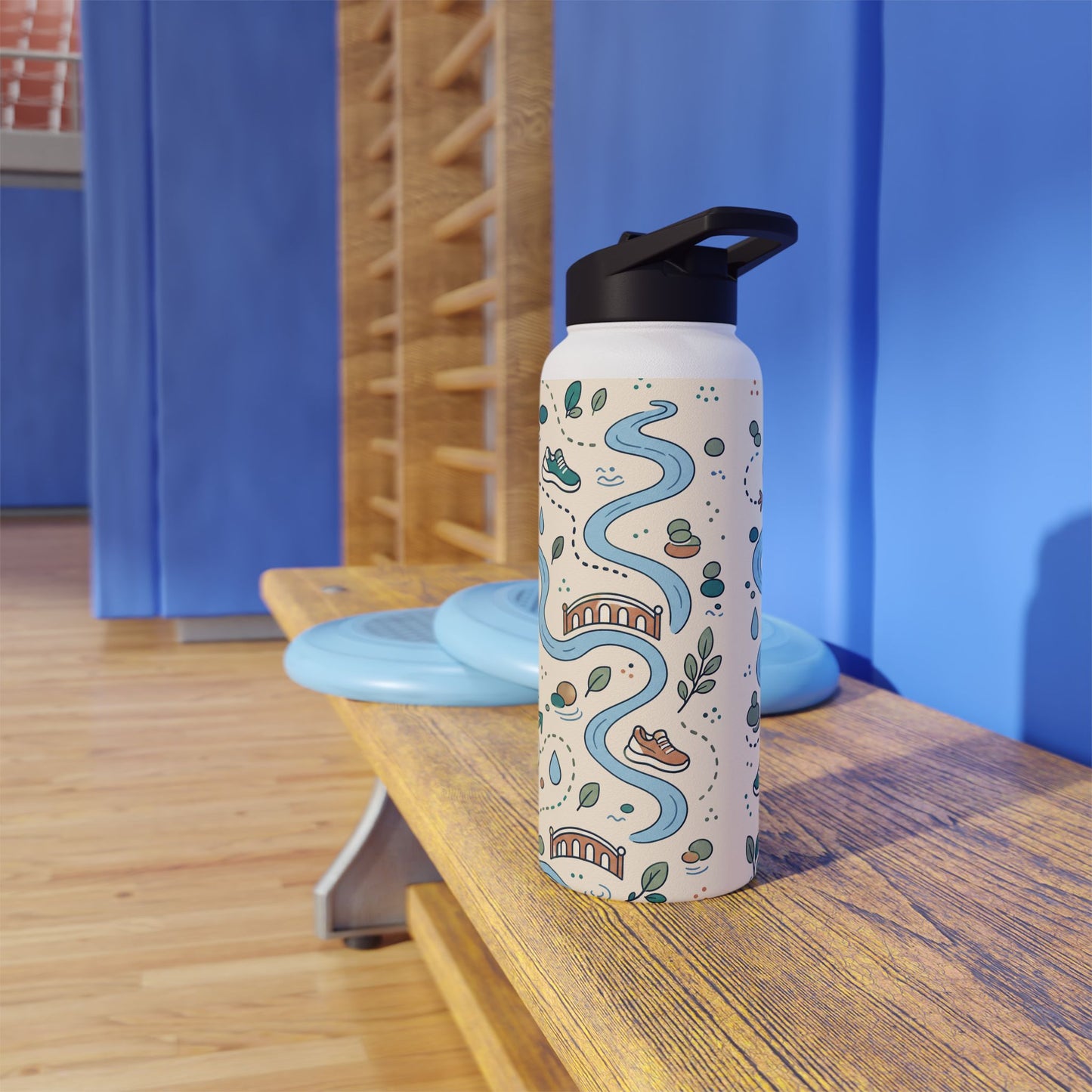 River Trail Stainless Steel Water Bottle — Customizable Scenic Hiking Design
