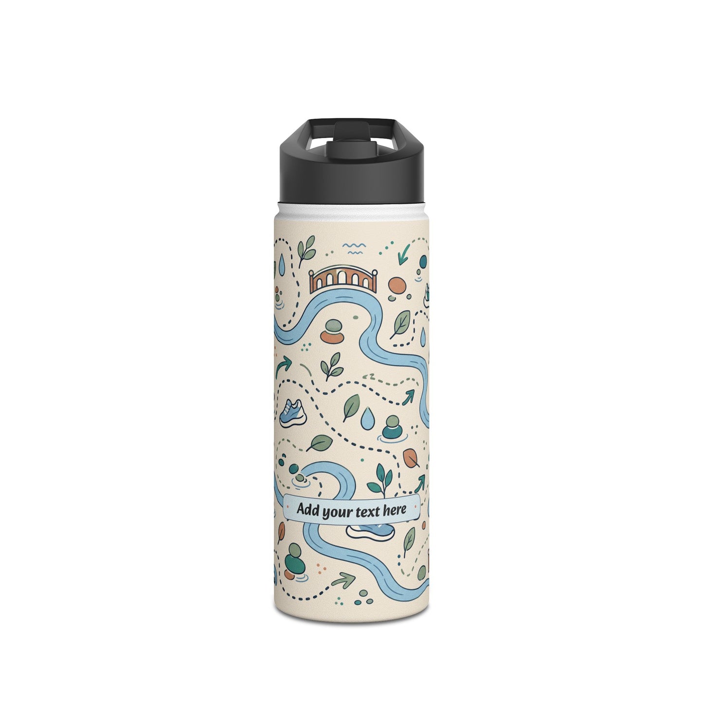 River Trail Stainless Steel Water Bottle — Customizable Scenic Hiking Design