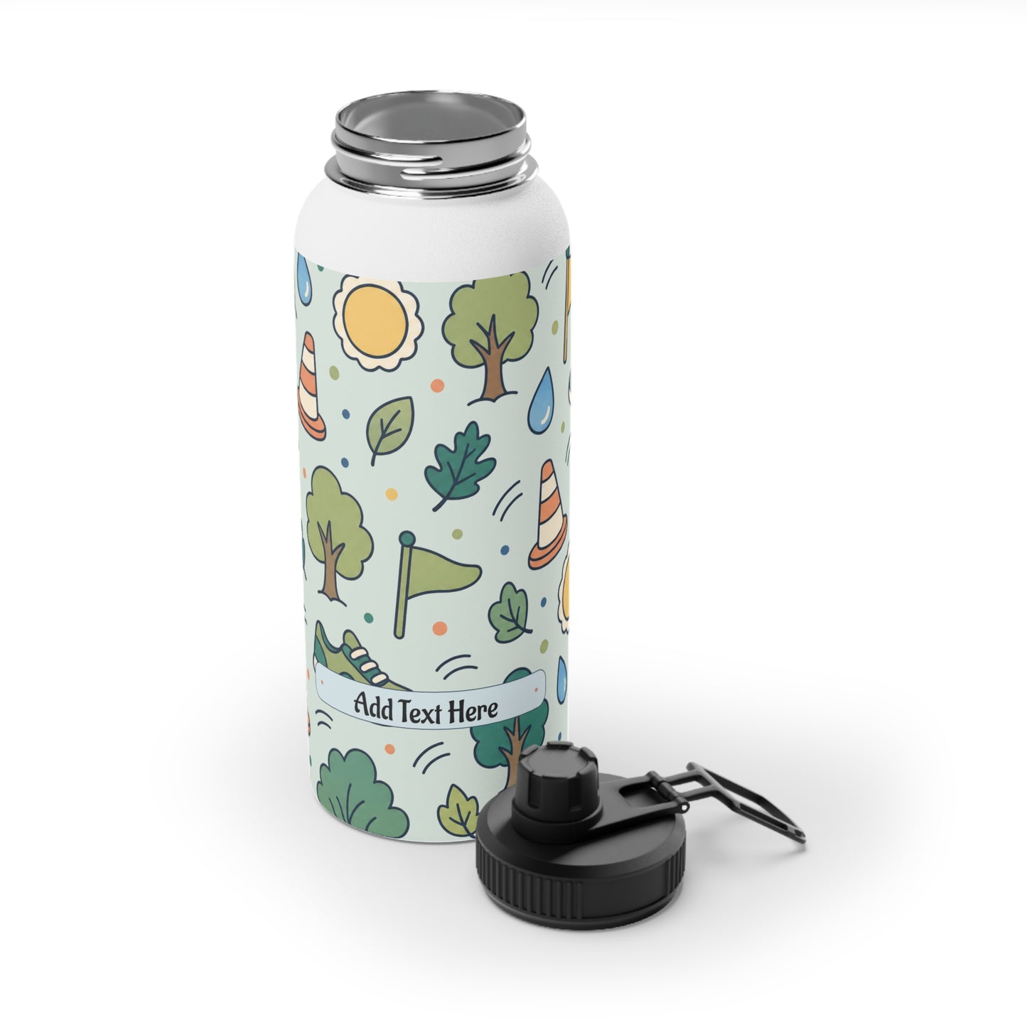 Outdoor Pattern Stainless Steel Water Bottle — Adventure Run & Trees Sports Lid