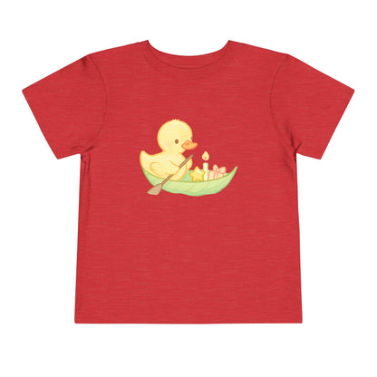 Cute Yellow Duck in Leaf – Toddler Soft Cotton T-Shirt
