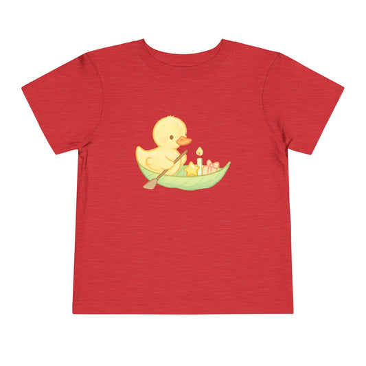 Cute Yellow Duck in Leaf – Toddler Soft Cotton T-Shirt