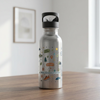 Adventure Camping Water Bottle — 20oz Stainless Steel with Straw (Outdoor Icons)