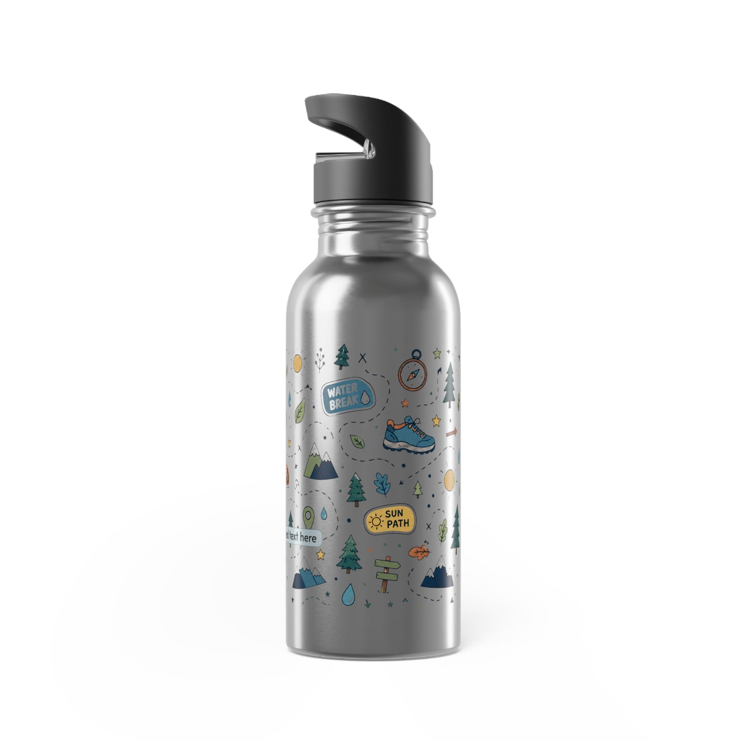Adventure Camping Water Bottle — 20oz Stainless Steel with Straw (Outdoor Icons)