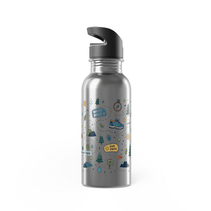 Adventure Camping Water Bottle — 20oz Stainless Steel with Straw (Outdoor Icons)