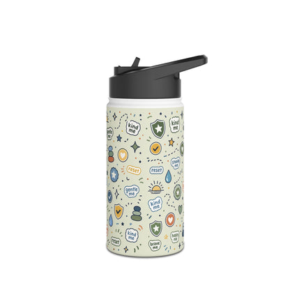Positive Affirmation Pattern 12oz white water bottle included in Best Buddy School-Day Comfort Kit