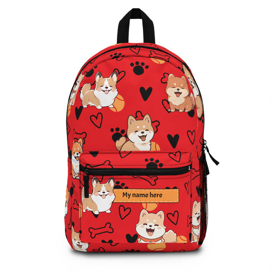 Corgi Love Backpack with Personalized Name Tag