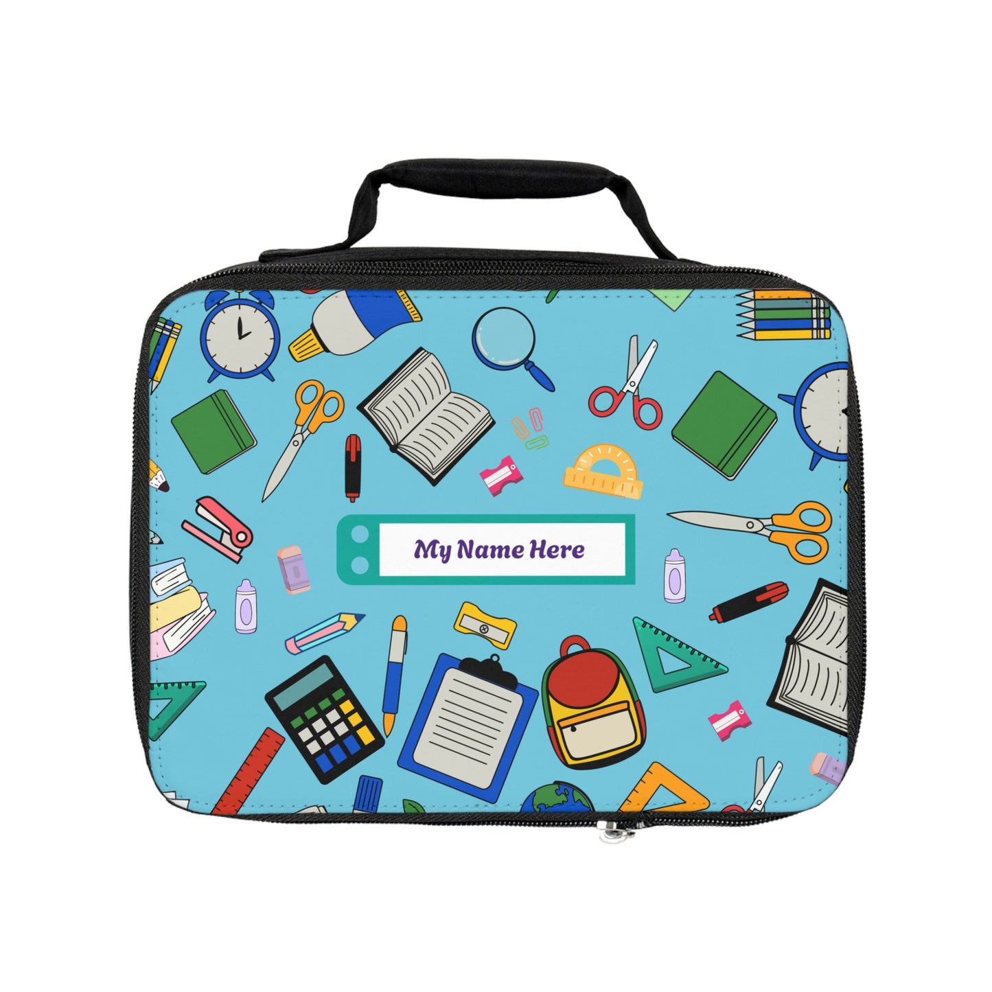 School Supplies Lunch Bag with Personalized Name Tag