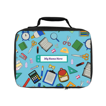 School Supplies Lunch Bag with Personalized Name Tag