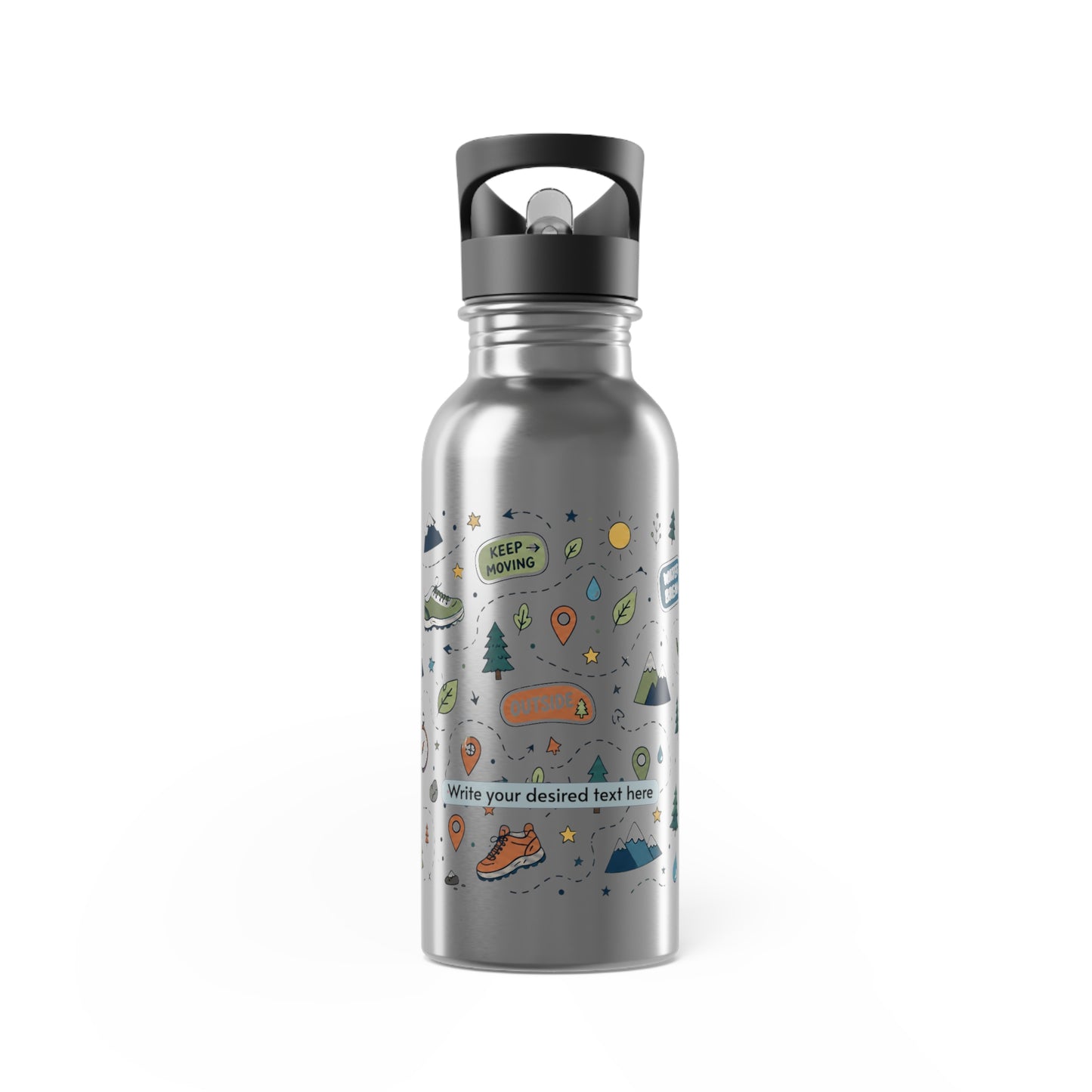 Adventure Camping Water Bottle — 20oz Stainless Steel with Straw (Outdoor Icons)