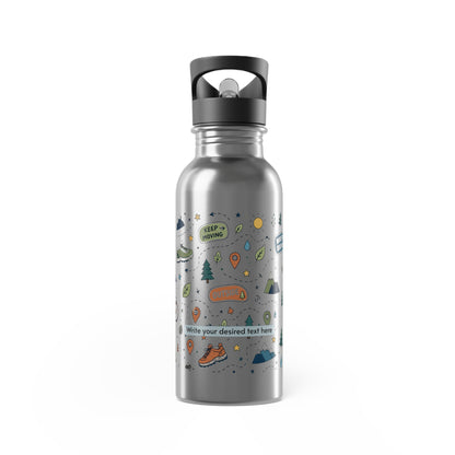 Adventure Camping Water Bottle — 20oz Stainless Steel with Straw (Outdoor Icons)
