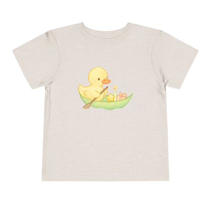 Cute Yellow Duck in Leaf – Toddler Soft Cotton T-Shirt