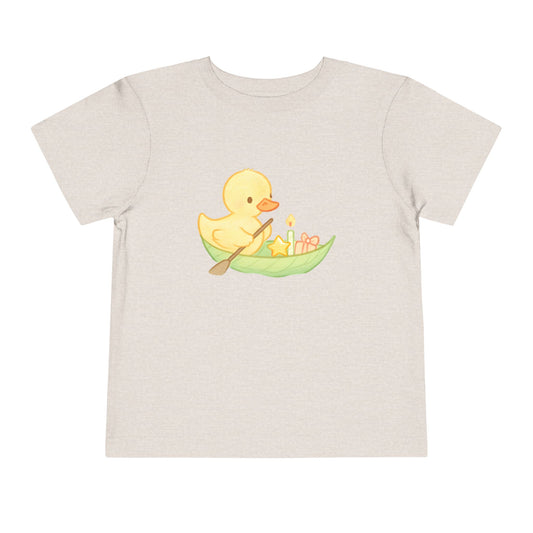 Cute Yellow Duck in Leaf – Toddler Soft Cotton T-Shirt