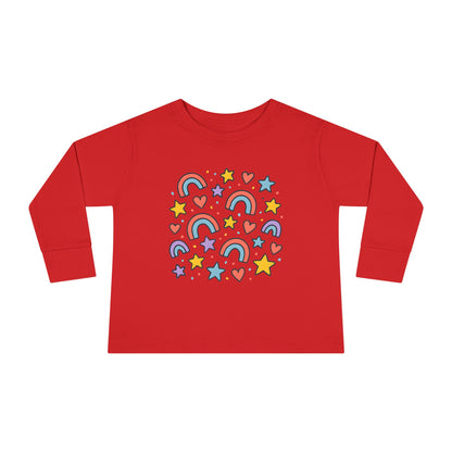 Toddler Cute Rainbow, Stars & Hearts Long Sleeve Tee