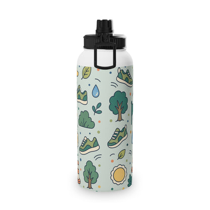 Outdoor Pattern Stainless Steel Water Bottle — Adventure Run & Trees Sports Lid