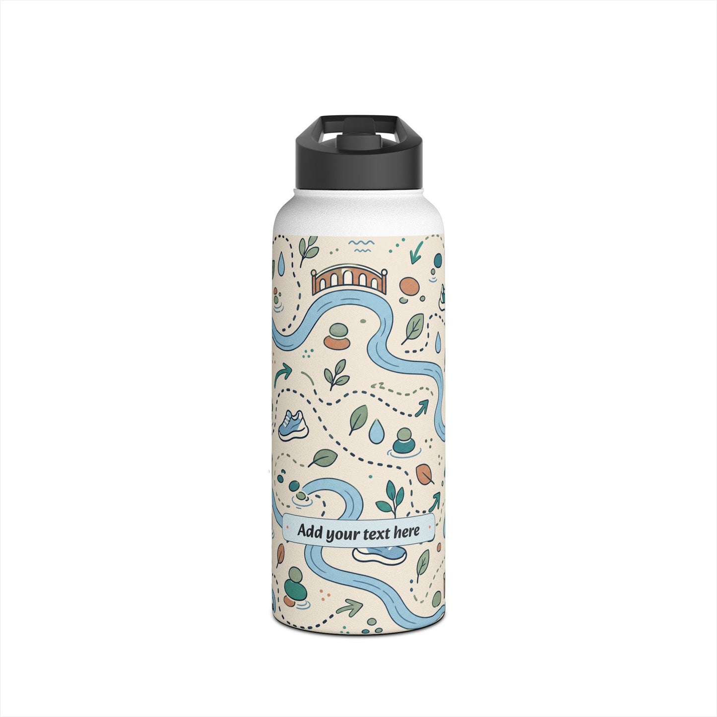 River Trail Stainless Steel Water Bottle — Customizable Scenic Hiking Design