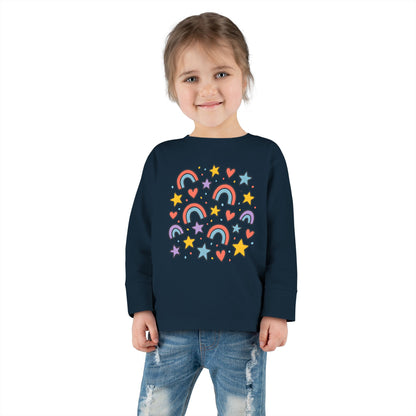 Toddler Cute Rainbow, Stars & Hearts Long Sleeve Tee