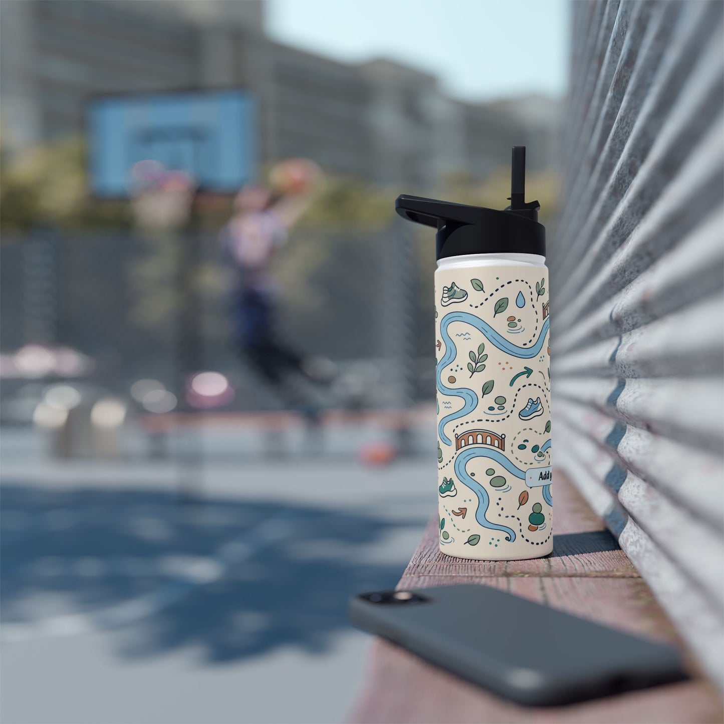 River Trail Stainless Steel Water Bottle — Customizable Scenic Hiking Design