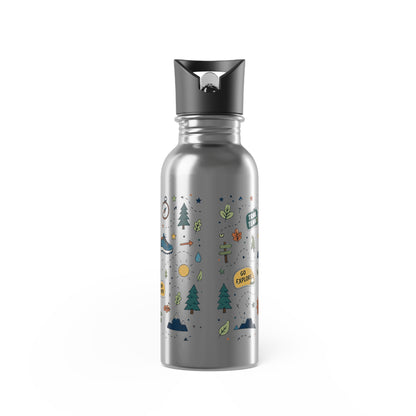 Adventure Camping Water Bottle — 20oz Stainless Steel with Straw (Outdoor Icons)