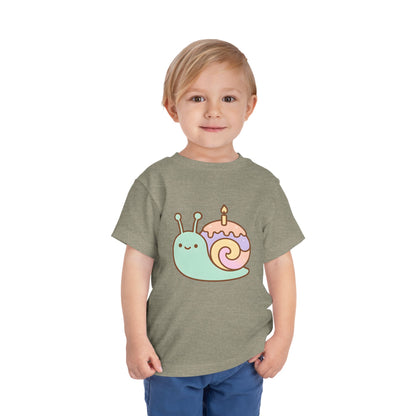 Cute Birthday Snail Graphic – Toddler Soft Cotton T-Shirt