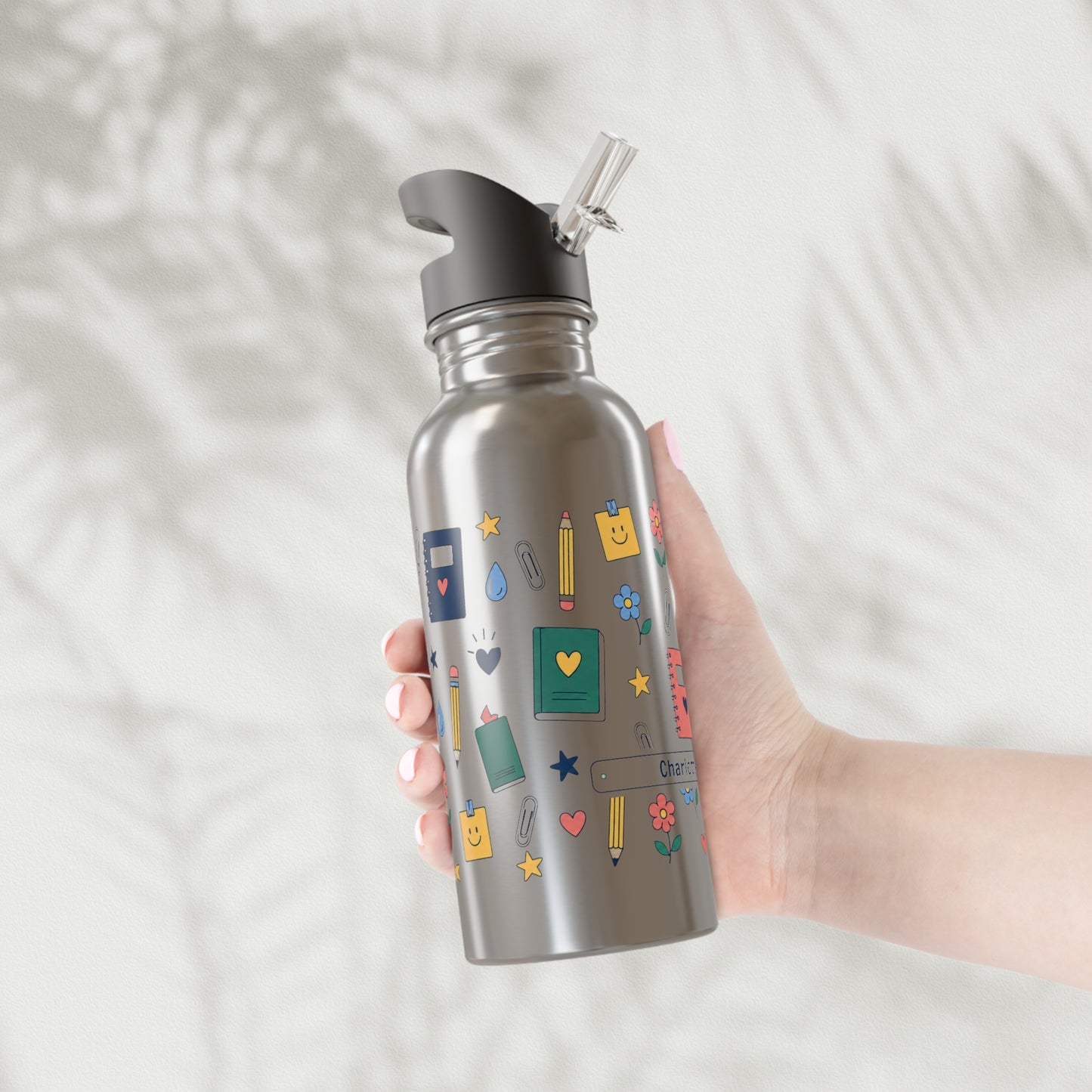 School Smiles - Stainless Steel Water Bottle with Straw 20oz